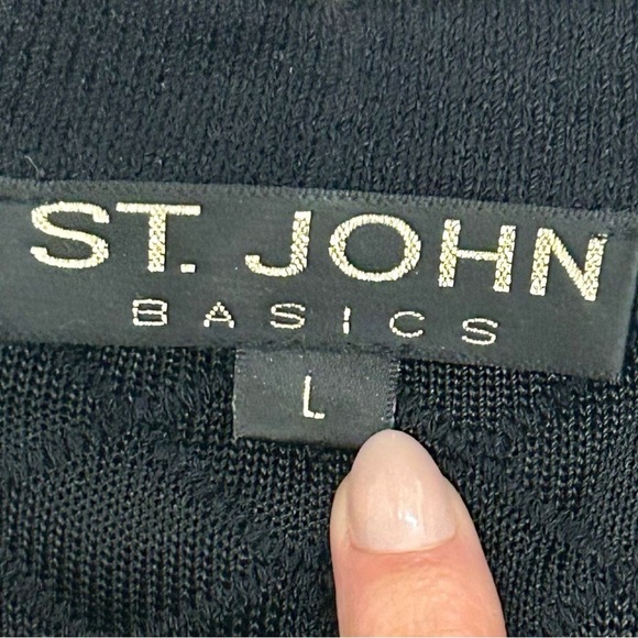 St. John Basics Short Sleeve Knit Cardigan | Size L | Black Gold Button Front - Picture 2 of 5
